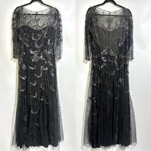 Jenny Packham Black embellished beaded sequin tulle Evening gown Dress size 12